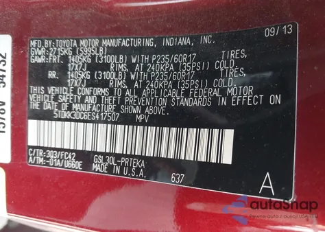 2014 Toyota Sienna Le V6 8 Passenger from USA, damaged, VIN 5TDKK3DC6ES417507